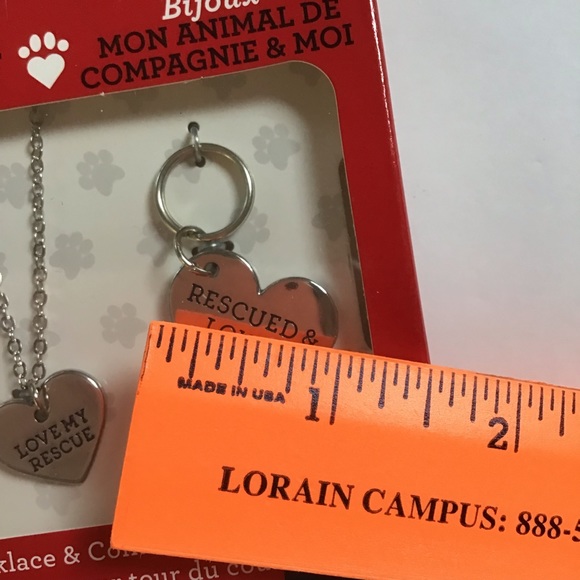 Silver Tone Pet Rescue Necklace & Collar Paw Print Heart Charm Set NWT - Picture 10 of 11